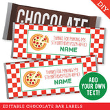 Pizza Party Chocolate Bar Labels (EDITABLE INSTANT DOWNLOAD)
