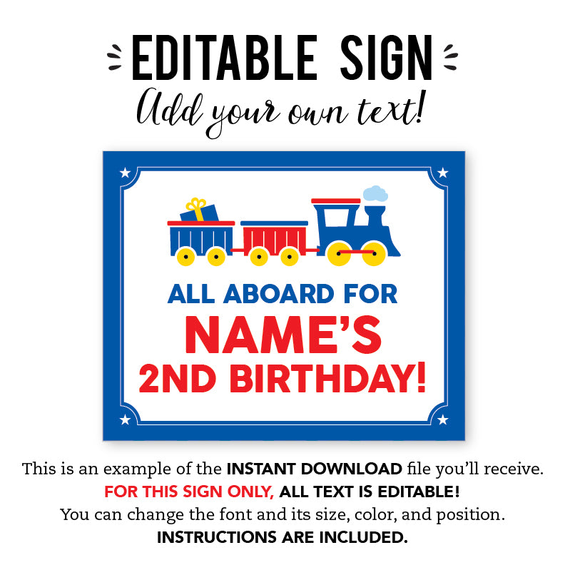 Train Party Signs (EDITABLE INSTANT DOWNLOAD)