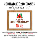 Camping Party Party Signs (EDITABLE INSTANT DOWNLOAD)