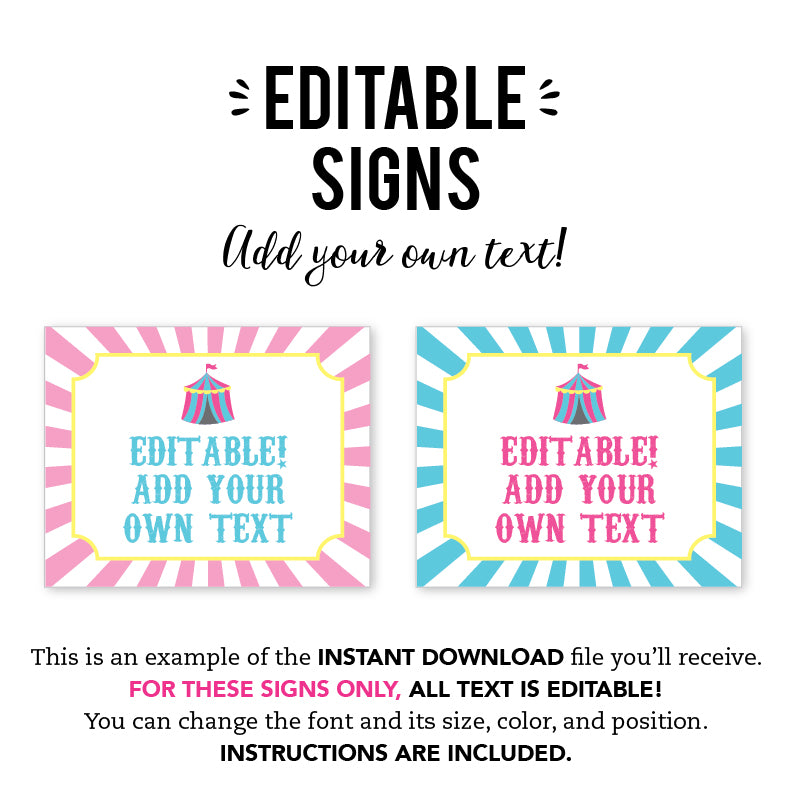 Pink Carnival Party Signs (EDITABLE INSTANT DOWNLOAD)