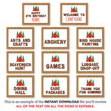 Camping Party Party Signs (EDITABLE INSTANT DOWNLOAD)