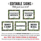 Army Party Signs (EDITABLE INSTANT DOWNLOAD)