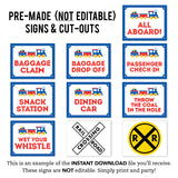 Train Party Signs (EDITABLE INSTANT DOWNLOAD)