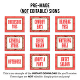 Country Western Party Signs (EDITABLE INSTANT DOWNLOAD)