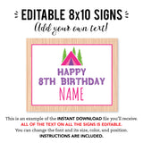 Pink Camping Party Signs (EDITABLE INSTANT DOWNLOAD)