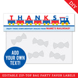 Train Party Treat Bag Labels (EDITABLE INSTANT DOWNLOAD)