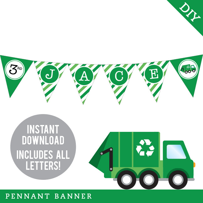 Garbage Truck Party Banner (EDITABLE INSTANT DOWNLOAD)