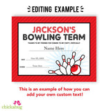 Bowling Party Certificates (EDITABLE INSTANT DOWNLOAD)