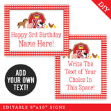 Farm Party Signs (EDITABLE INSTANT DOWNLOAD)