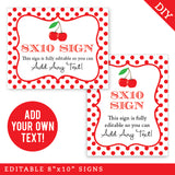 Cherry Party Signs (EDITABLE INSTANT DOWNLOAD)