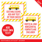 School Bus Party Signs (EDITABLE INSTANT DOWNLOAD)