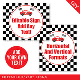 Race Car Party Signs (EDITABLE INSTANT DOWNLOAD)