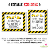 Construction Party Signs (EDITABLE INSTANT DOWNLOAD)