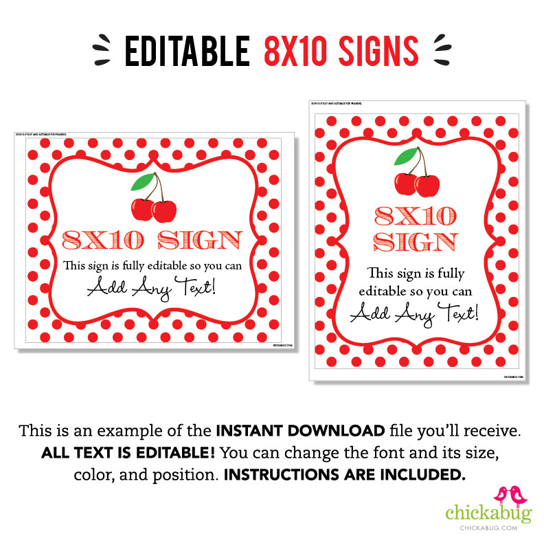 Cherry Party Signs (EDITABLE INSTANT DOWNLOAD)