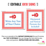 Lobster Party Signs (EDITABLE INSTANT DOWNLOAD)