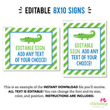 Alligator Birthday Party Signs (EDITABLE INSTANT DOWNLOAD)