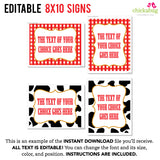 Farm Party Signs in Cow Print and Gingham (EDITABLE INSTANT DOWNLOAD)
