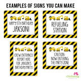 Construction Party Signs (EDITABLE INSTANT DOWNLOAD)