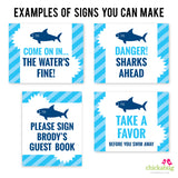 Shark Party Signs (EDITABLE INSTANT DOWNLOAD)