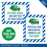 Blue Garbage Truck Party Signs (EDITABLE INSTANT DOWNLOAD)