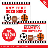 Red All-Star Sports Party Signs (EDITABLE INSTANT DOWNLOAD)