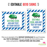 Blue Garbage Truck Party Signs (EDITABLE INSTANT DOWNLOAD)