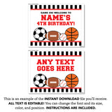 Red All-Star Sports Party Signs (EDITABLE INSTANT DOWNLOAD)