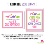 Pink Dinosaur Party Signs (EDITABLE INSTANT DOWNLOAD)