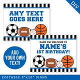 Blue Sports Party Signs (EDITABLE INSTANT DOWNLOAD)