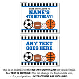 Blue Sports Party Signs (EDITABLE INSTANT DOWNLOAD)