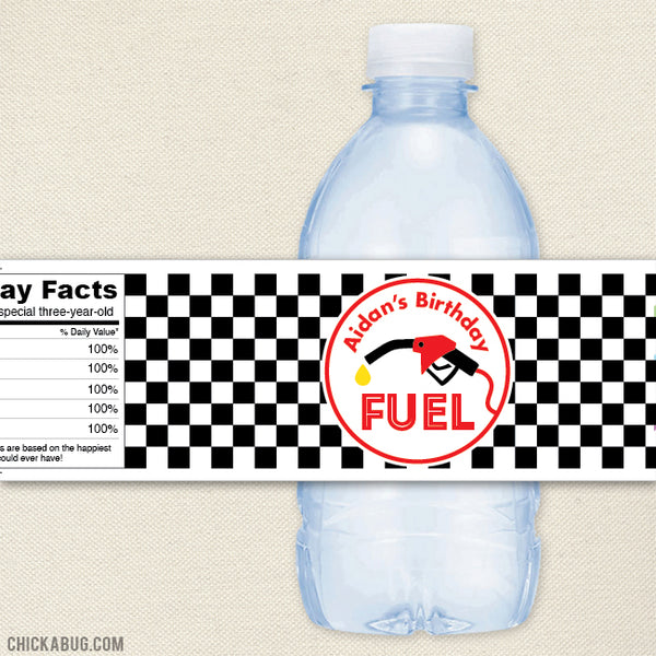 Race Car "Fuel" Birthday Water Bottle Labels