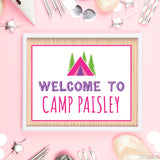 Pink Camping Party Signs (EDITABLE INSTANT DOWNLOAD)
