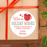 "Warm Holiday Wishes" Teacher Appreciation Stickers