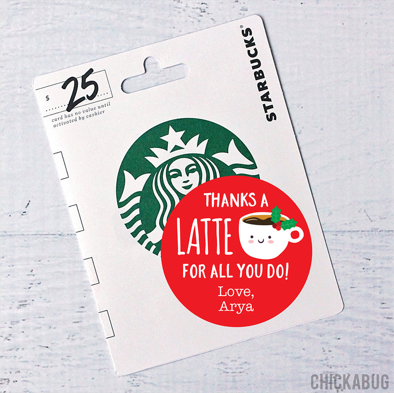 "Thanks a Latte" Christmas Appreciation Stickers