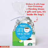 Blue "Thanks a Latte" Appreciation Stickers