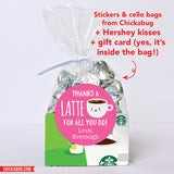 Pink "Thanks a Latte" Appreciation Stickers