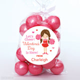 Cheerleader with Brown Hair Valentine's Day Stickers