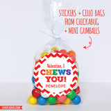 "I Chews You" Valentine's Day Stickers