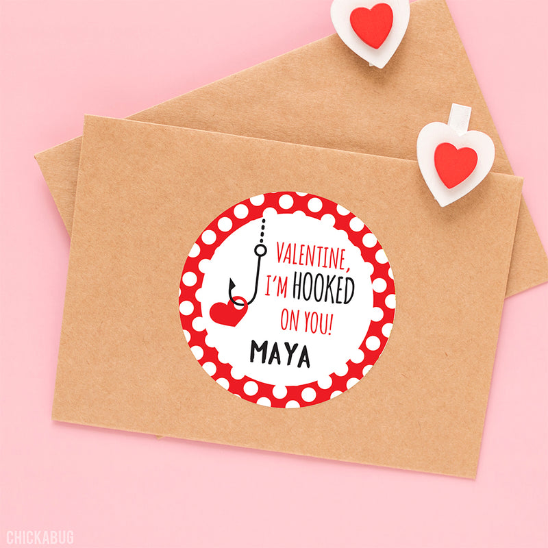"I'm Hooked on You"  Valentine's Day Stickers