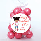 Cute Girl Valentine's Day Stickers - African-American Girl with Buns