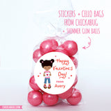 Cute Girl Valentine's Day Stickers - African-American Girl with Buns