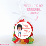 Cute Girl Valentine's Day Stickers - African-American Girl with Braids