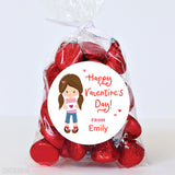 Cute Girl Valentine's Day Stickers - Brunette Pigtails