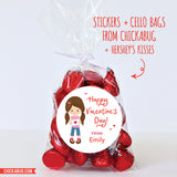 Cute Girl Valentine's Day Stickers - Brunette Pigtails
