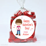 Cute Boy with Brown Hair Valentine's Day Stickers