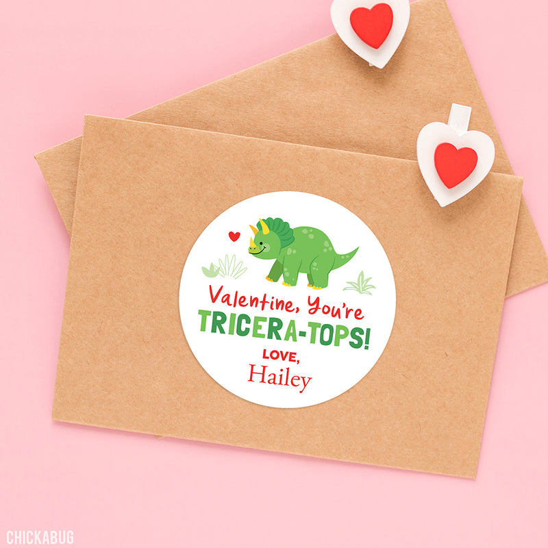 "You're TriceraTOPS" Dinosaur Valentine's Day Stickers