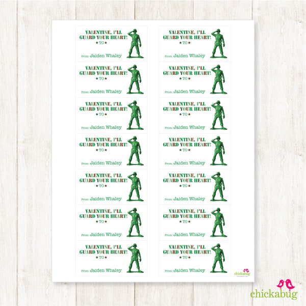 Army Toy Valentine's Day Gift Labels