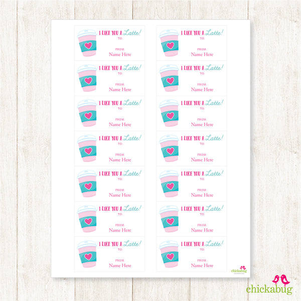 "I Like You a Latte" Valentine's Day Gift Labels