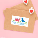Pink and Blue Dinosaurs Valentine's Day Gift Labels