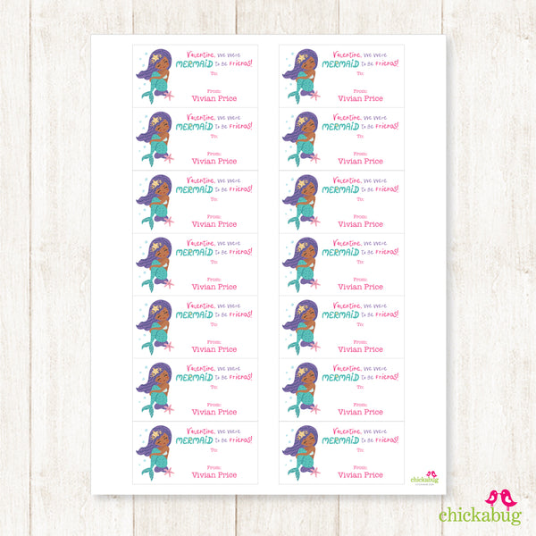 African-American Mermaid Valentine's Day Gift Labels